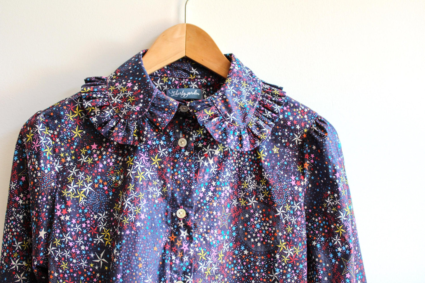 Liberty London Peter Pan Ruffle Collar Shirt: Long Sleeve Handmade Blouse, Ditsy Floral Top