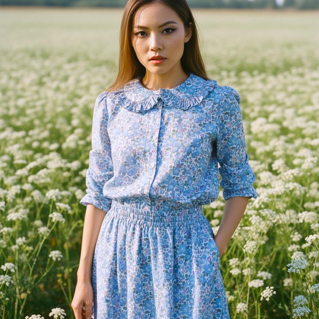 Liberty London Peter Pan Ruffle Collar Shirt: Long Sleeve Handmade Blouse, Ditsy Floral Top