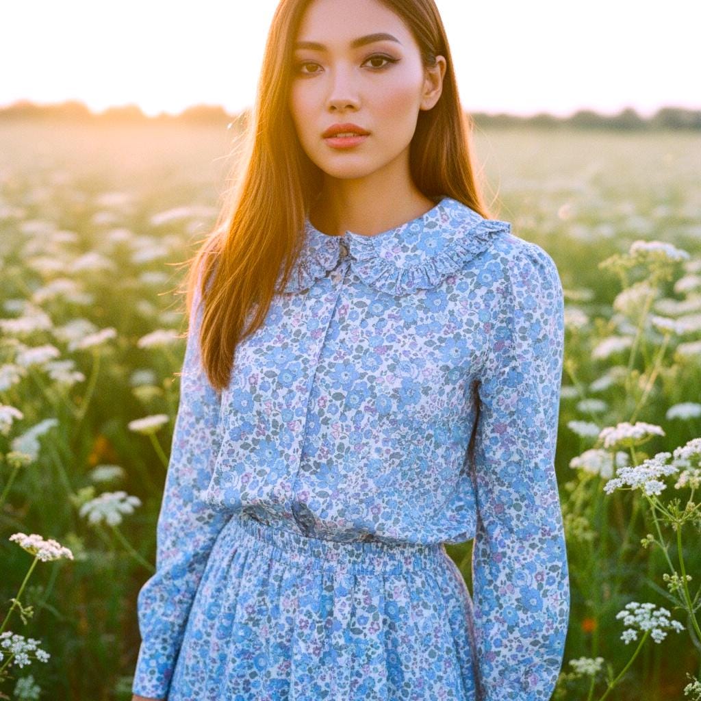 Liberty London Peter Pan Ruffle Collar Shirt: Long Sleeve Handmade Blouse, Ditsy Floral Top