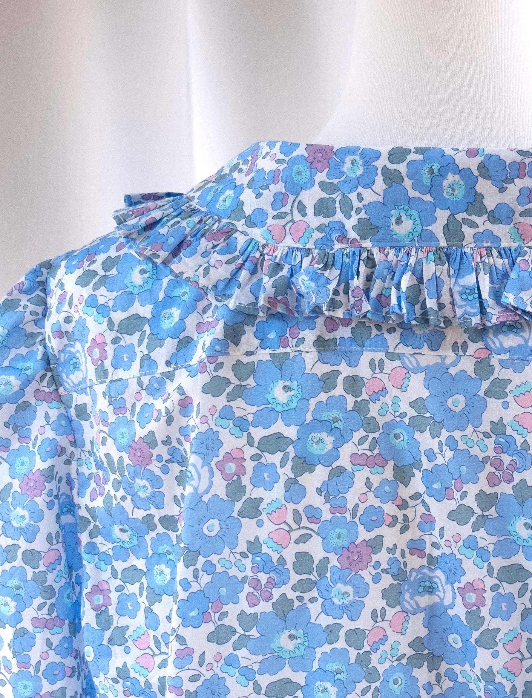 Liberty London Peter Pan Ruffle Collar Shirt: Long Sleeve Handmade Blouse, Ditsy Floral Top