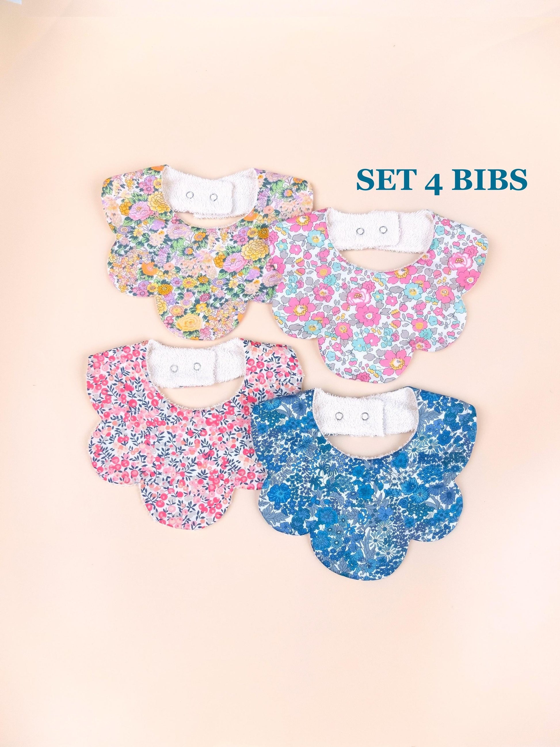 Liberty London Floral Bib Set, Organic Cotton Terry, Scallop Design
