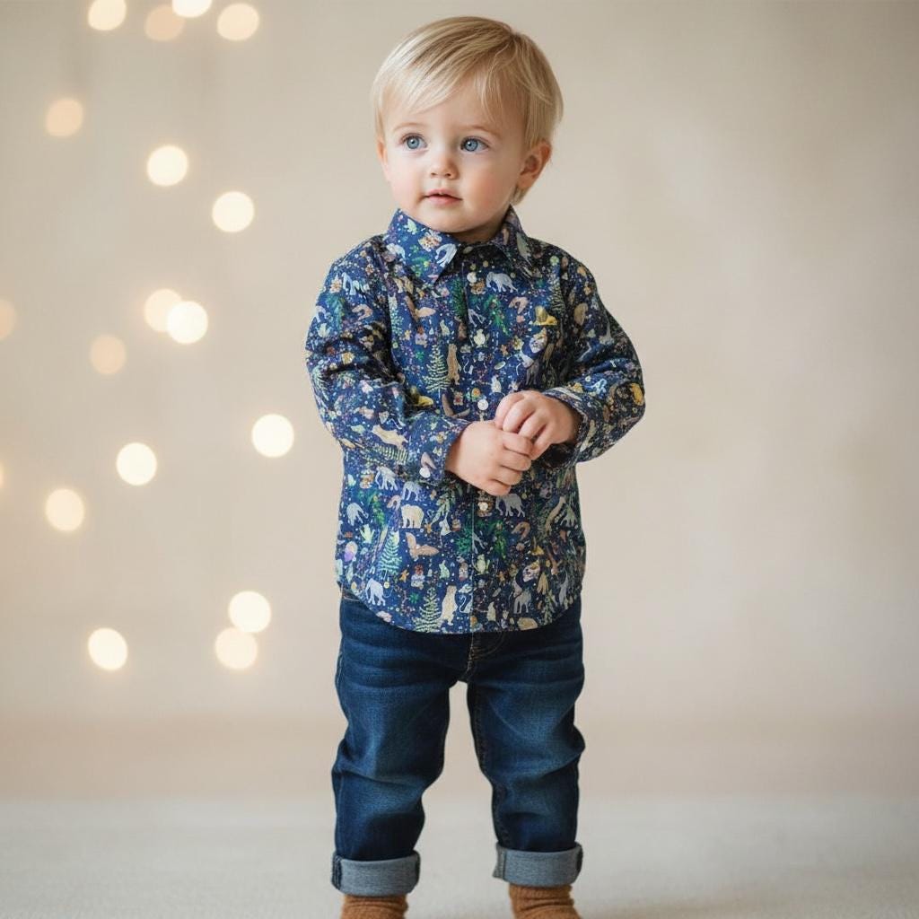 Liberty London Christmas Boy Shirt: Tana Lawn Cotton Long Sleeve