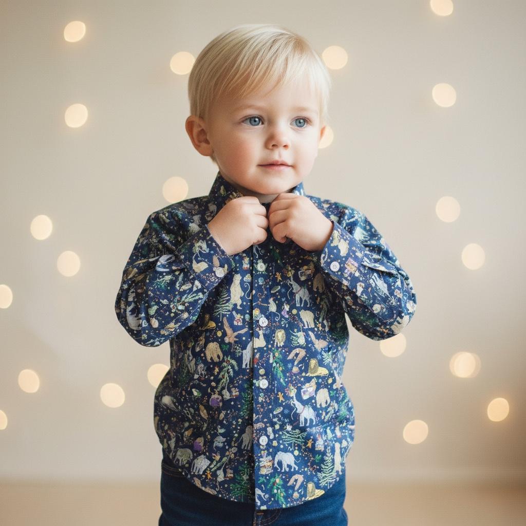 Liberty London Christmas Boy Shirt: Tana Lawn Cotton Long Sleeve