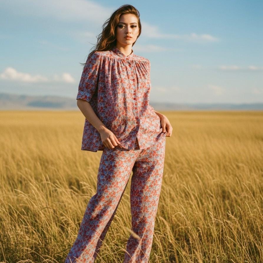 Liberty Mandarin Collar Gather Blouse: Ditsy Floral Print, Botanical Short Sleeve Shirt