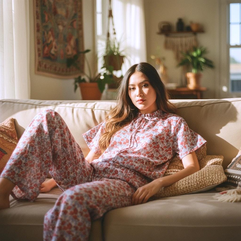 Liberty London Floral Cotton Pajama Set, Handmade Ruffle Collar Loungewear
