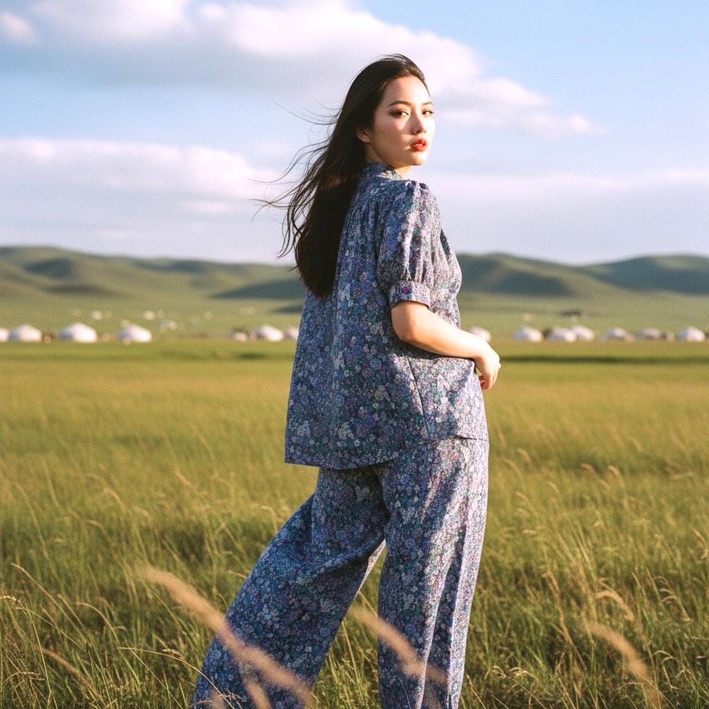 Liberty Mandarin Collar Gather Blouse: Ditsy Floral Print, Botanical Short Sleeve Shirt