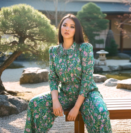 Liberty London Peter Pan Ruffle Collar Shirt: Long Sleeve Handmade Blouse, Ditsy Floral Top