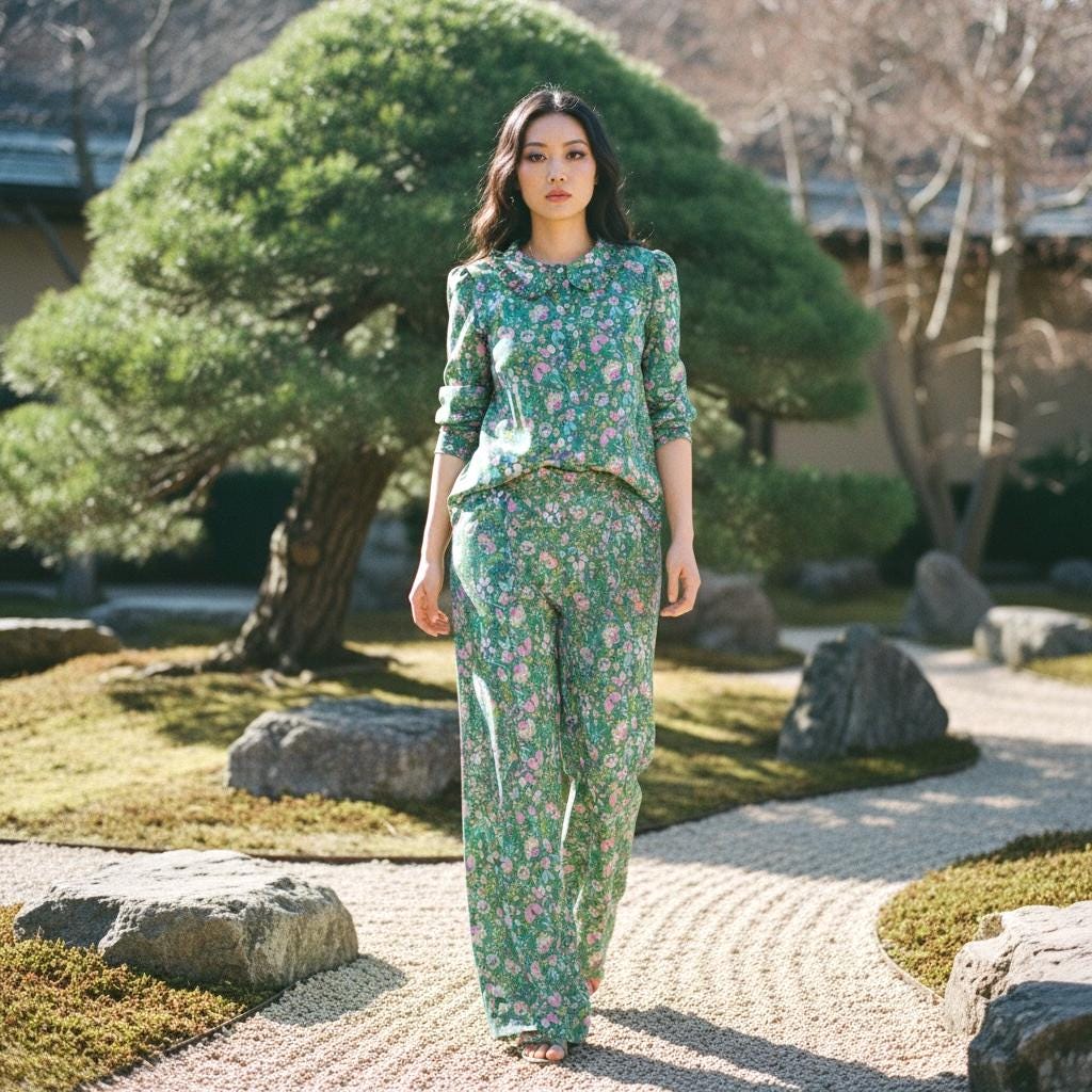 Liberty London Palazzo Pants: Floral Print Wide Leg Cotton Trousers, Ditsy Botanical Print