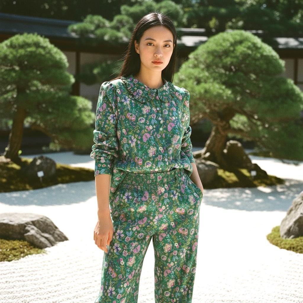 Liberty London Palazzo Pants: Floral Print Wide Leg Cotton Trousers, Ditsy Botanical Print