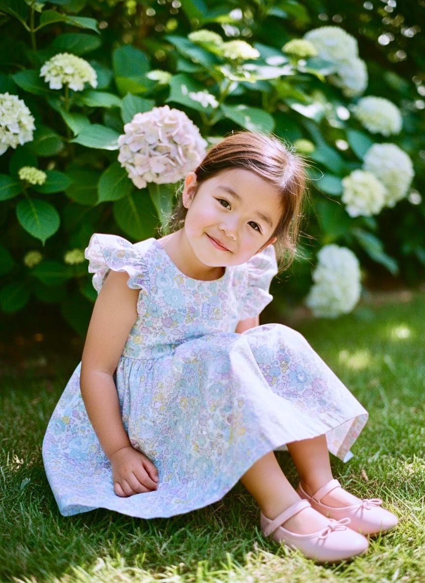 Liberty London Floral Sun Dress, Girls Ruffle Sleeve Tana Lawn Cotton