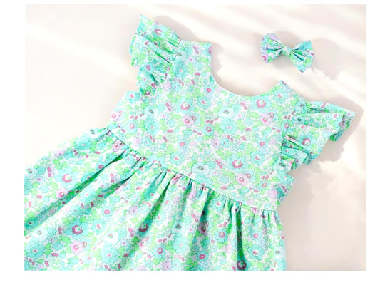 Liberty London Floral Sun Dress, Girls Ruffle Sleeve Tana Lawn Cotton