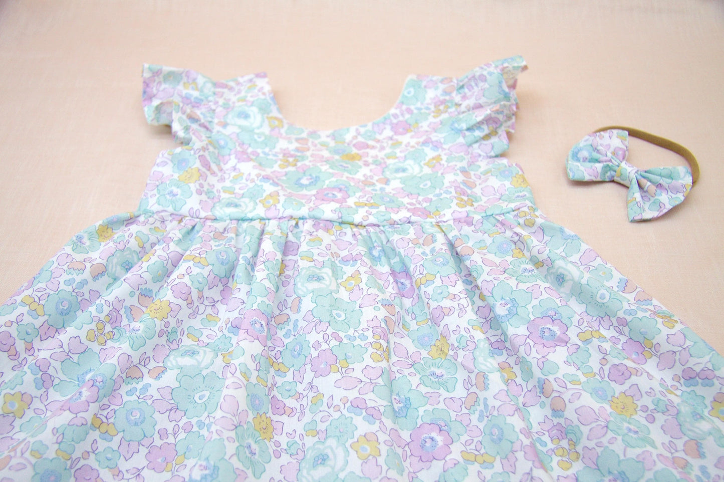 Liberty London Floral Sun Dress, Girls Ruffle Sleeve Tana Lawn Cotton