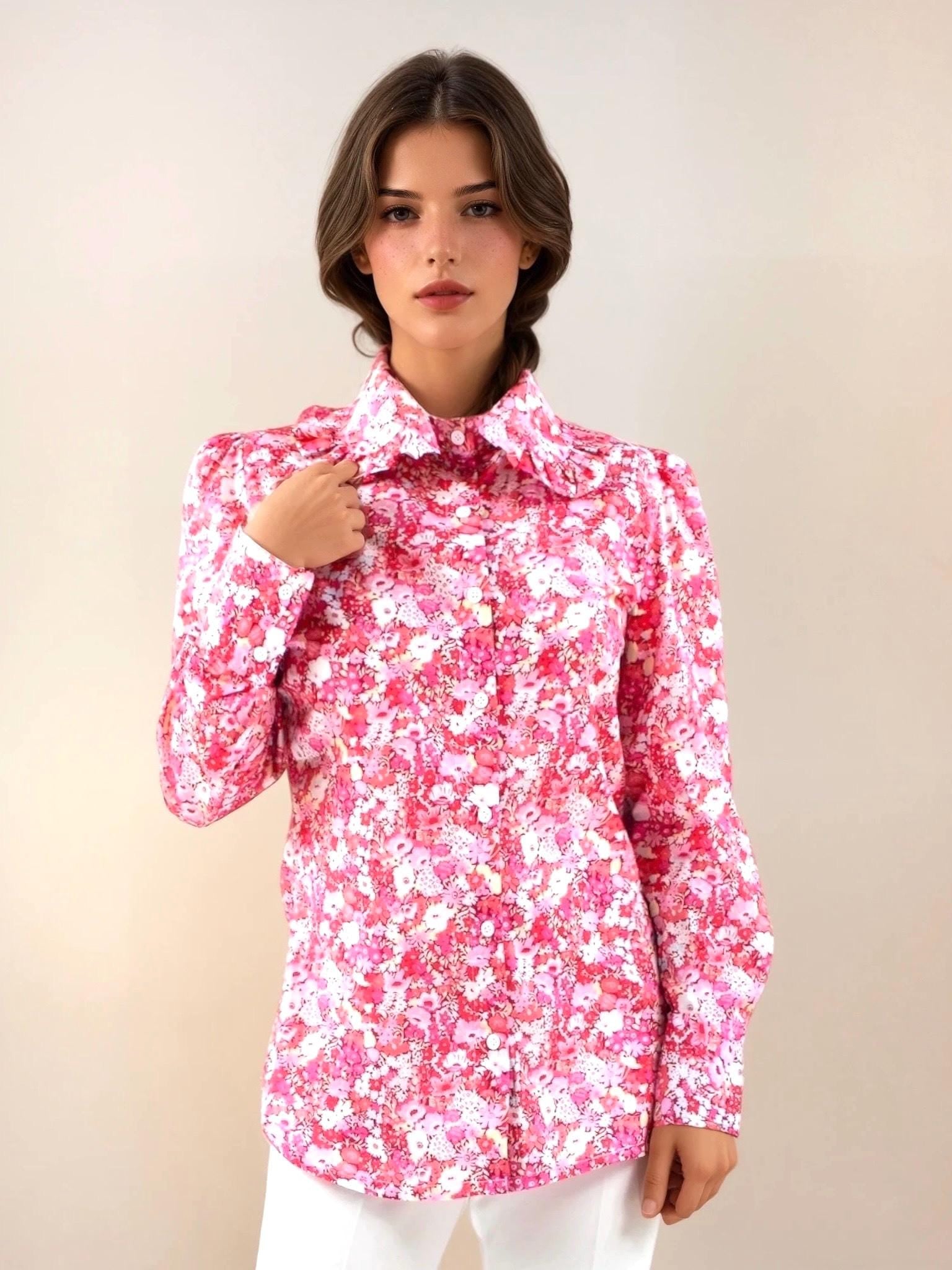Liberty London Peter Pan Ruffle Collar Shirt: Long Sleeve Handmade Blouse, Ditsy Floral Top