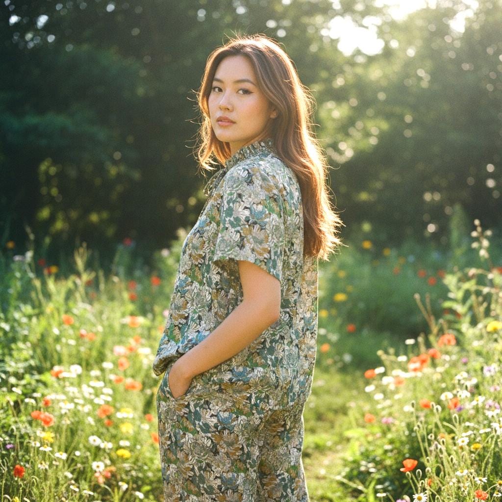 Liberty Floral Print Woman Blouse: Ruffle Collar Top, Short Sleeve Ditsy Botanical Shirt