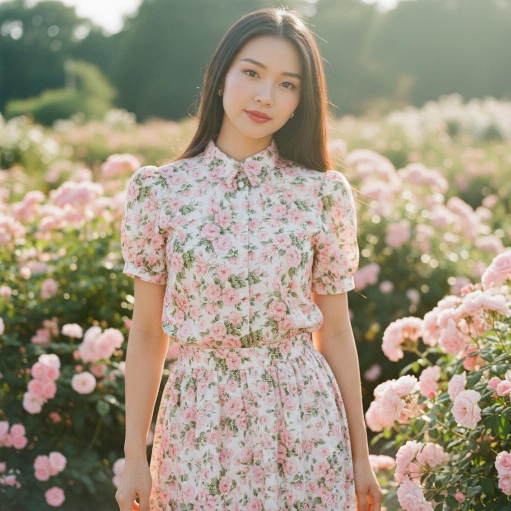 Liberty London Floral Print Woman Dress Shirt: Half Sleeve Blouse, Ditsy Botanical Flower Cotton