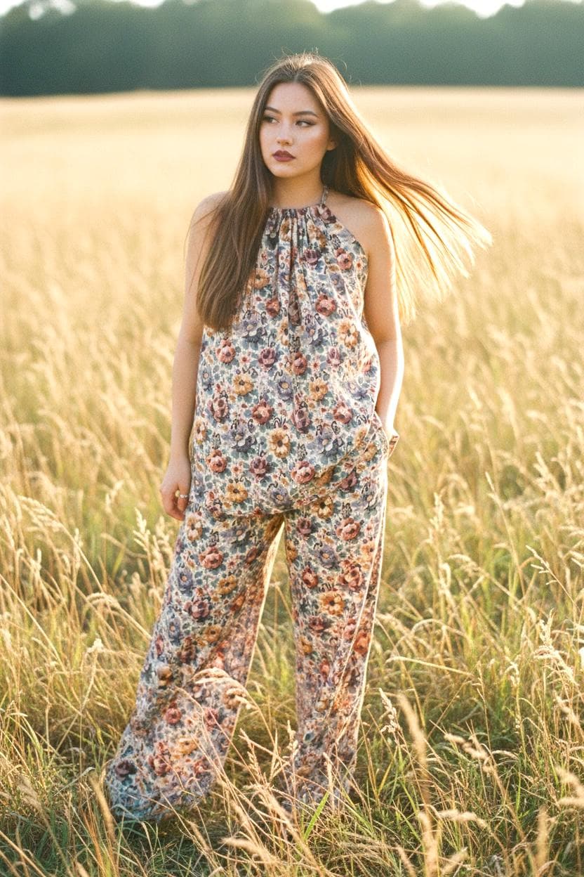 Liberty London Floral Loungewear Set, Cotton Tana Lawn Halter Top and Palazzo Pants