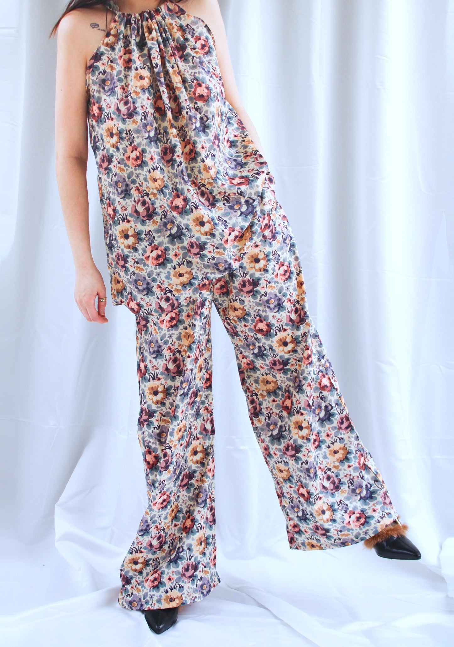 Liberty London Floral Loungewear Set, Cotton Tana Lawn Halter Top and Palazzo Pants