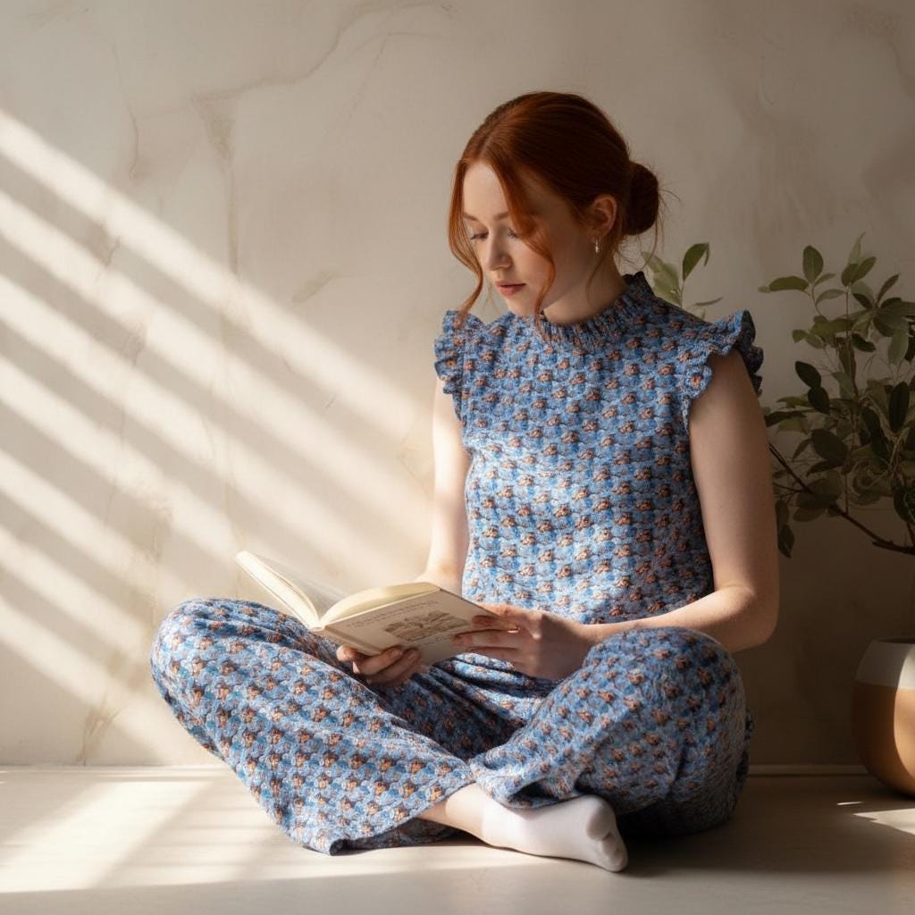 Liberty London Floral Loungewear Set, Ruffle Top, Wide Leg Pants, Handmade Cotton