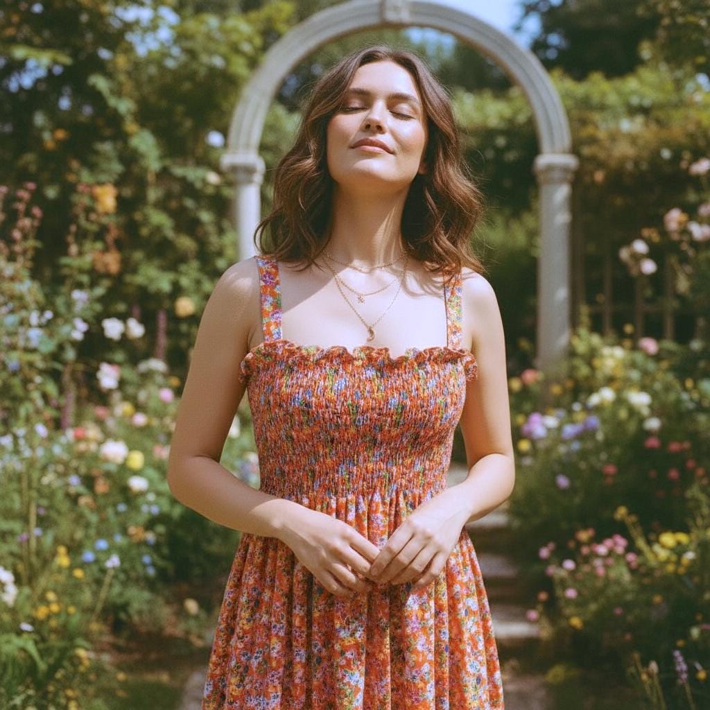 Liberty London Cotton Midi Sun Dress, Shirred Floral Smock, Summer Botanical Print