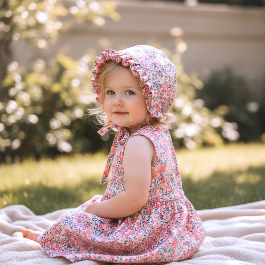 Pink Floral Liberty London Bonnet, Ruffle Brim Sun Hat