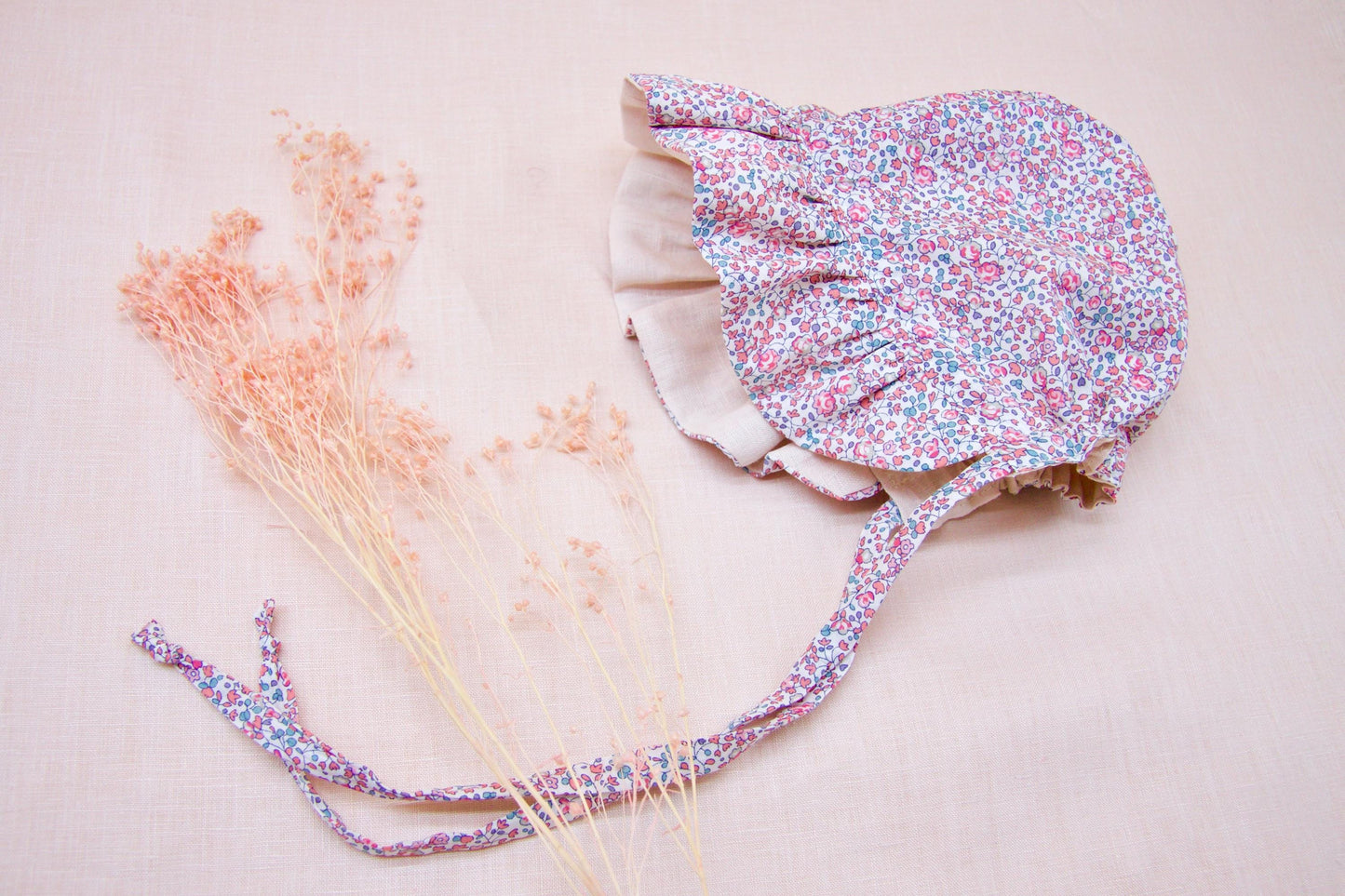 Liberty London Ruffle Bonnet, Pink Betsy Floral Cotton Sun Hat