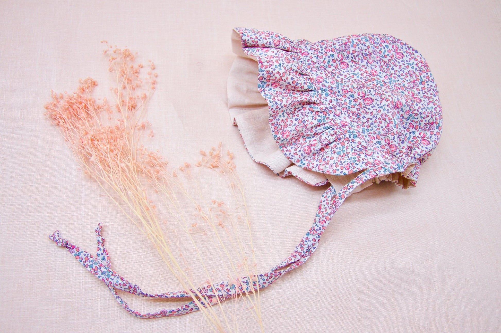 Liberty London Ruffle Bonnet, Pink Betsy Floral Cotton Sun Hat