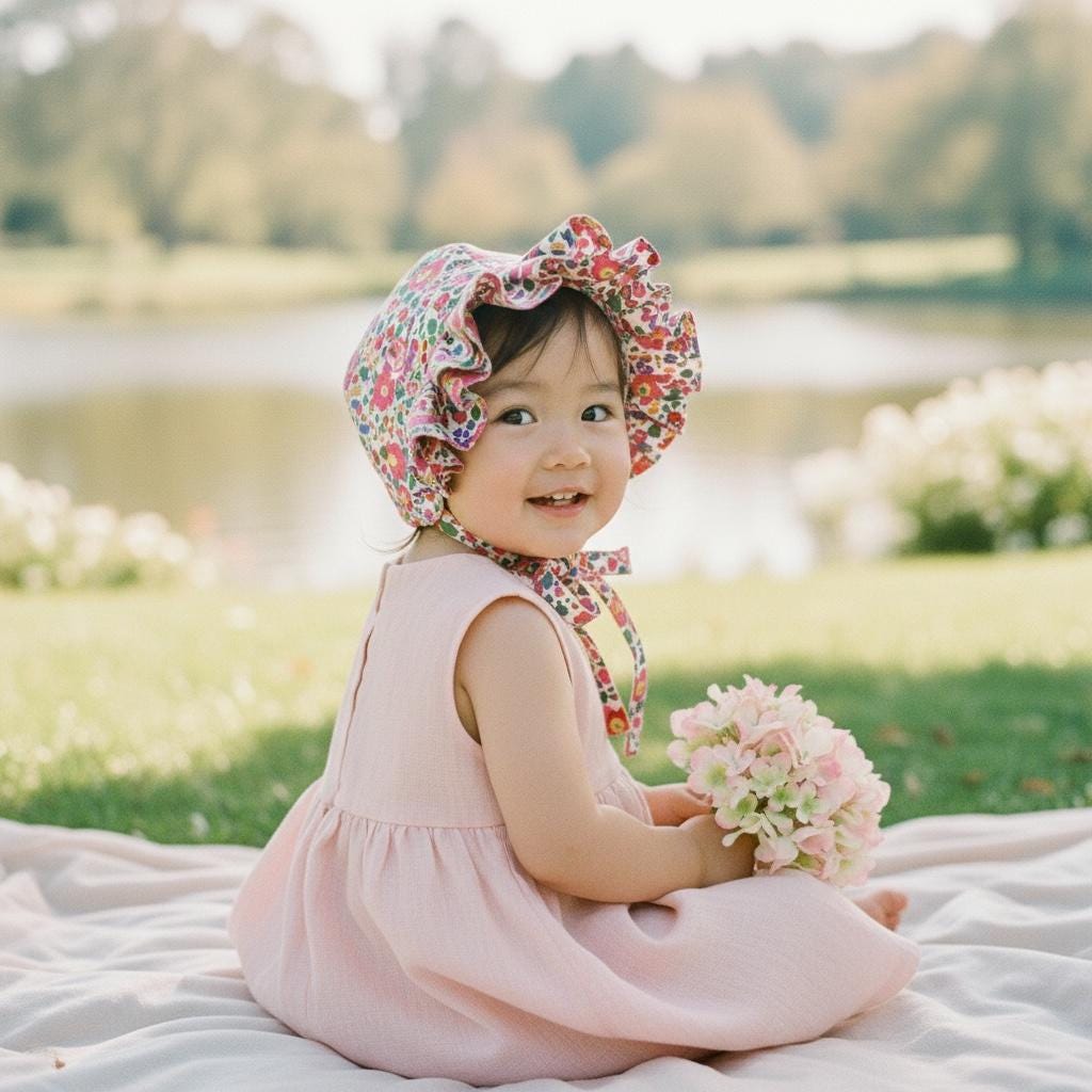 Liberty London Ruffle Bonnet, Pink Betsy Floral Cotton Sun Hat