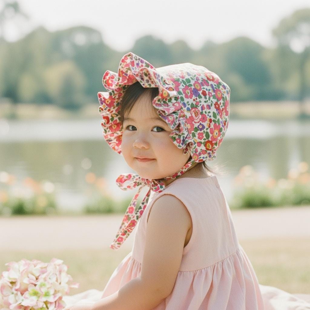 Liberty London Ruffle Bonnet, Pink Betsy Floral Cotton Sun Hat