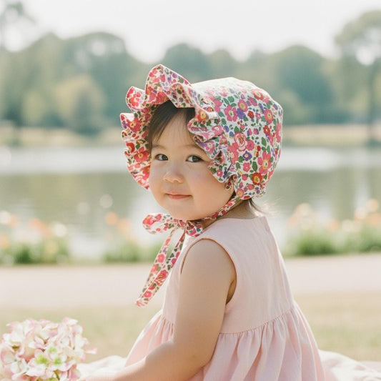 Liberty London Ruffle Bonnet, Pink Betsy Floral Cotton Sun Hat