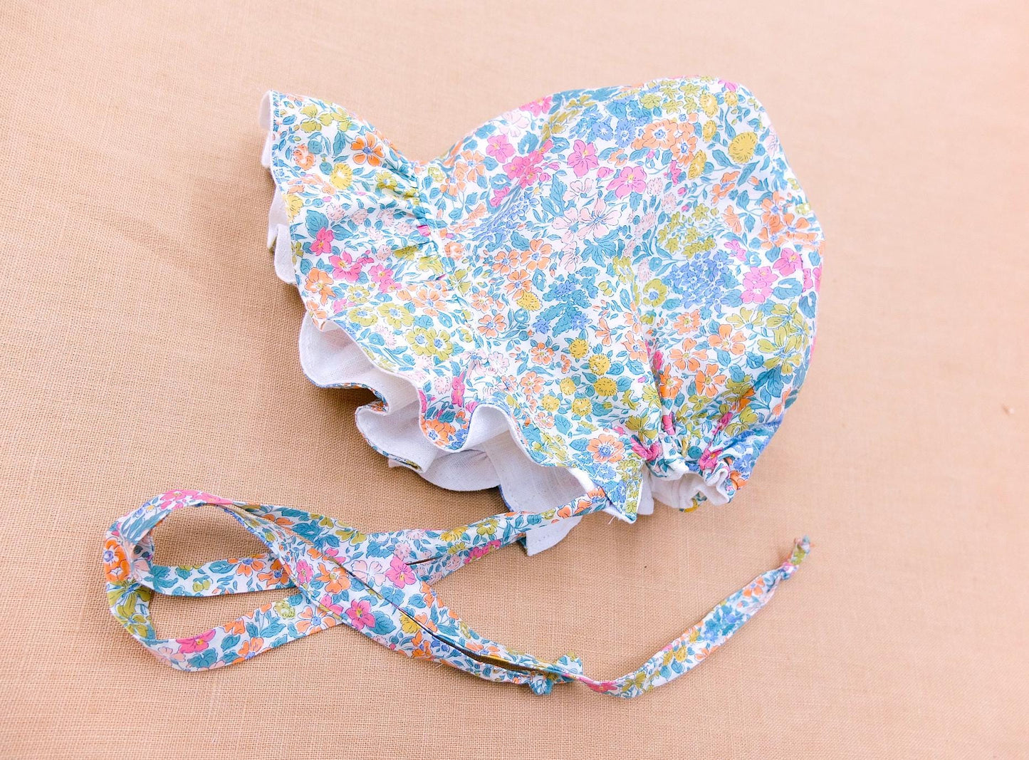 Liberty London Floral Baby Bonnet, Ruffle Brim, Cotton Tana Lawn