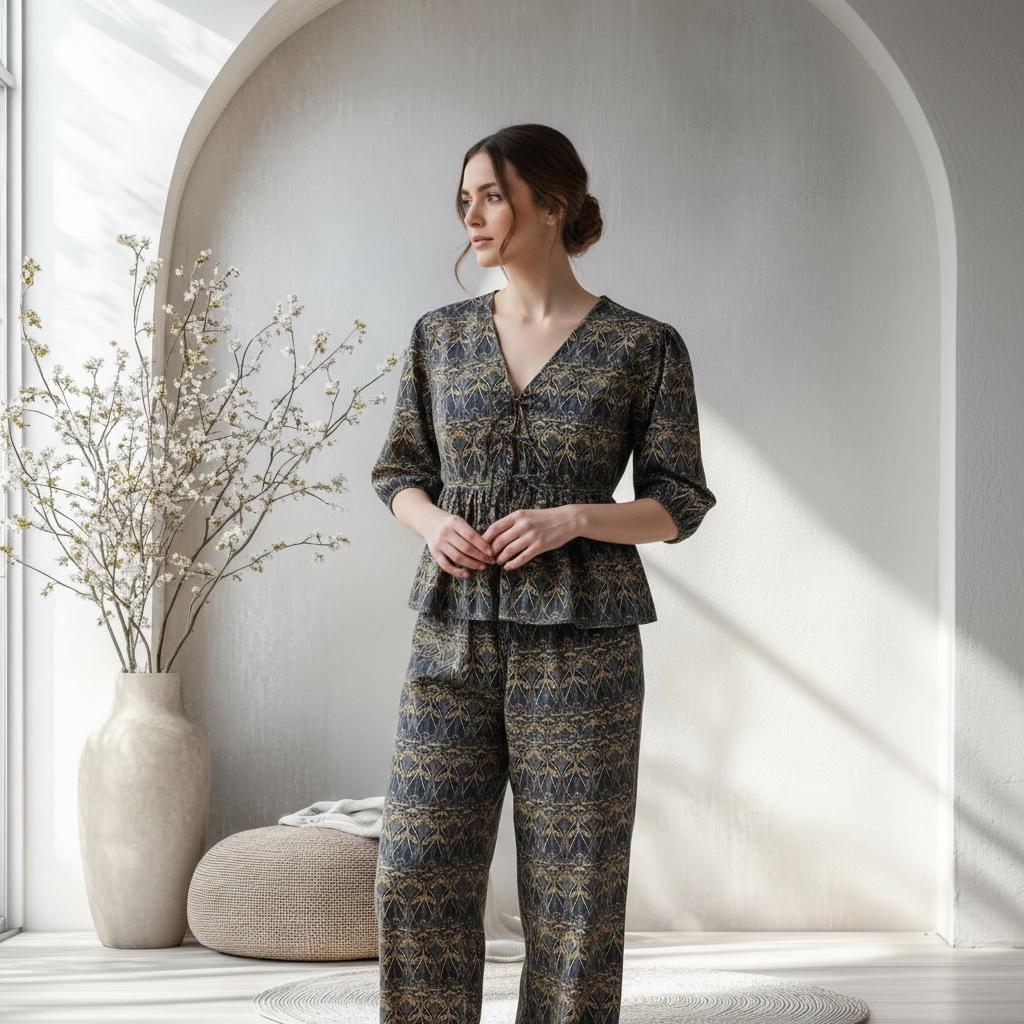 Liberty London Cotton Loungewear Set, Handmade Palazzo Pants & Blouse