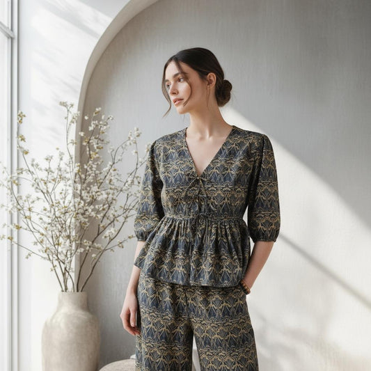 Liberty London Cotton Loungewear Set, Handmade Palazzo Pants & Blouse