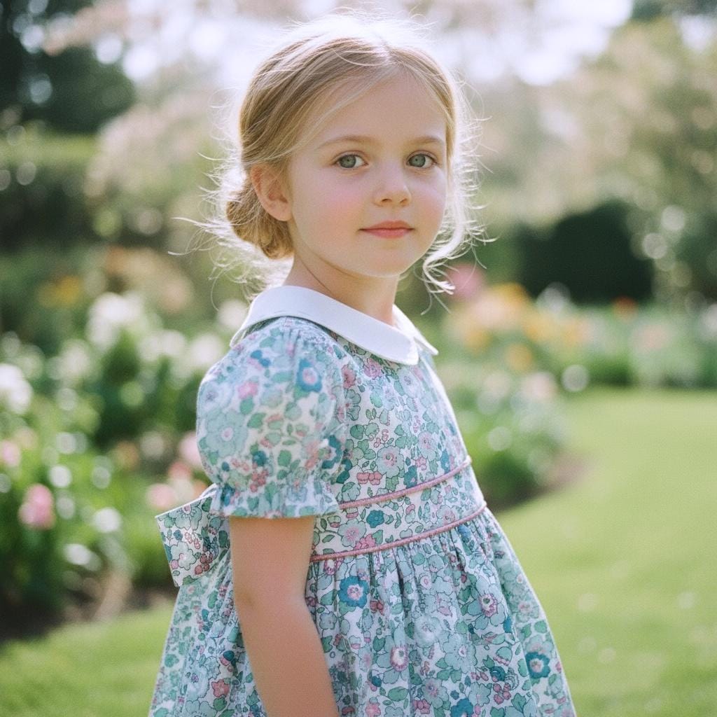 Liberty London Peter Pan Short Sleeves Dress, Heirloom Wedding Flower Girl Gown, Handmade Clothing