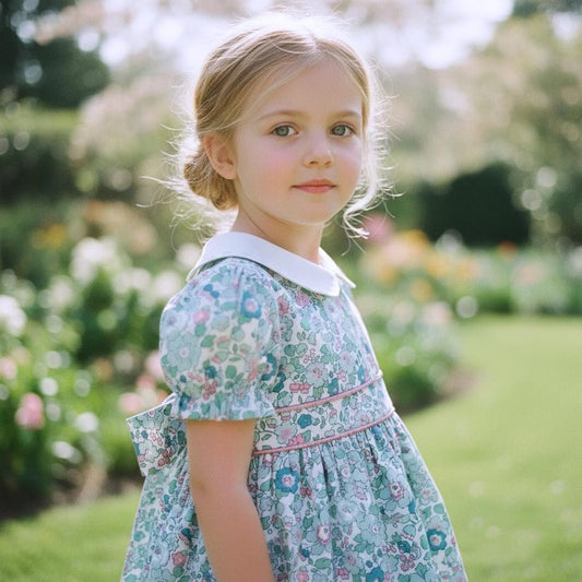 Liberty London Peter Pan Short Sleeves Dress, Heirloom Wedding Flower Girl Gown, Handmade Clothing