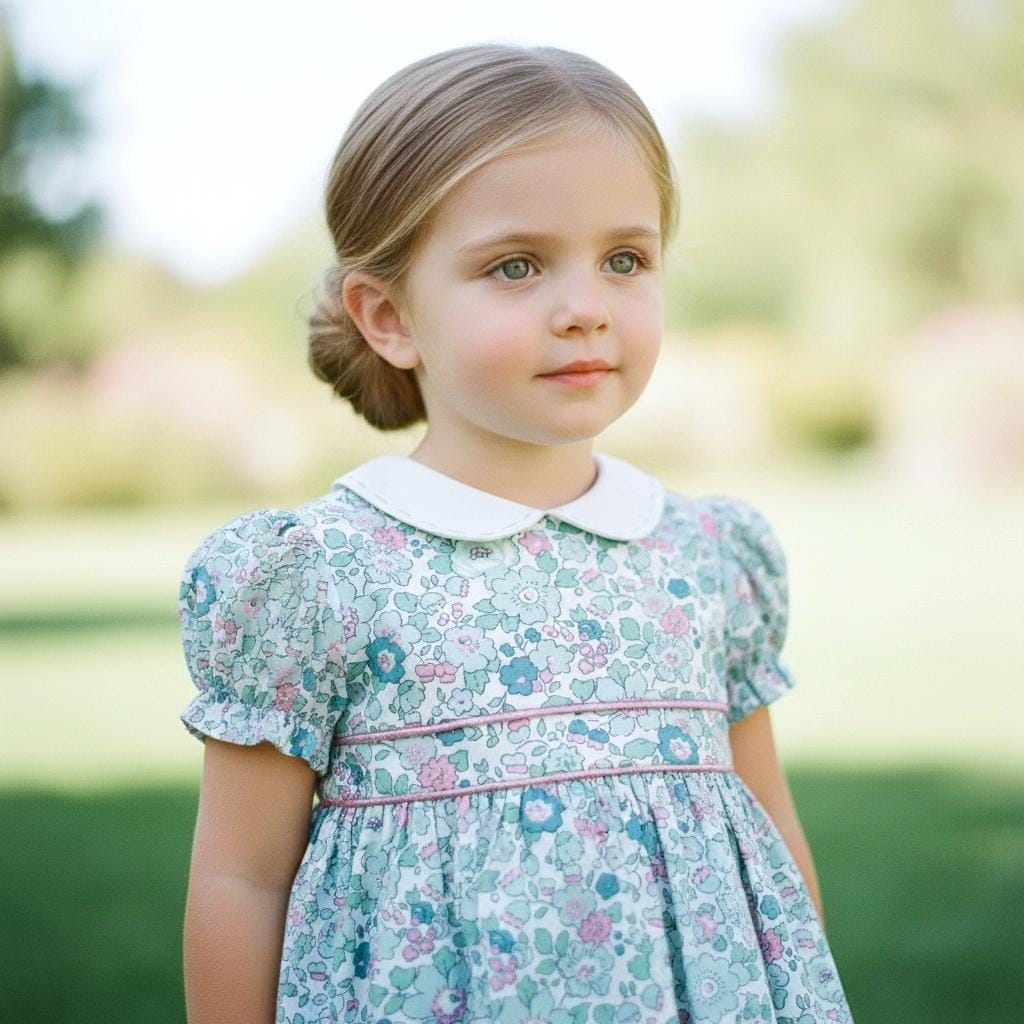 Liberty London Peter Pan Short Sleeves Dress, Heirloom Wedding Flower Girl Gown, Handmade Clothing