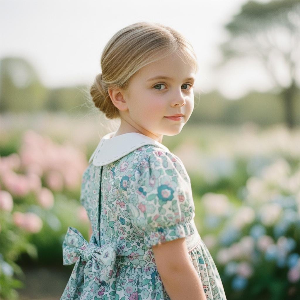 Liberty London Peter Pan Short Sleeves Dress, Heirloom Wedding Flower Girl Gown, Handmade Clothing