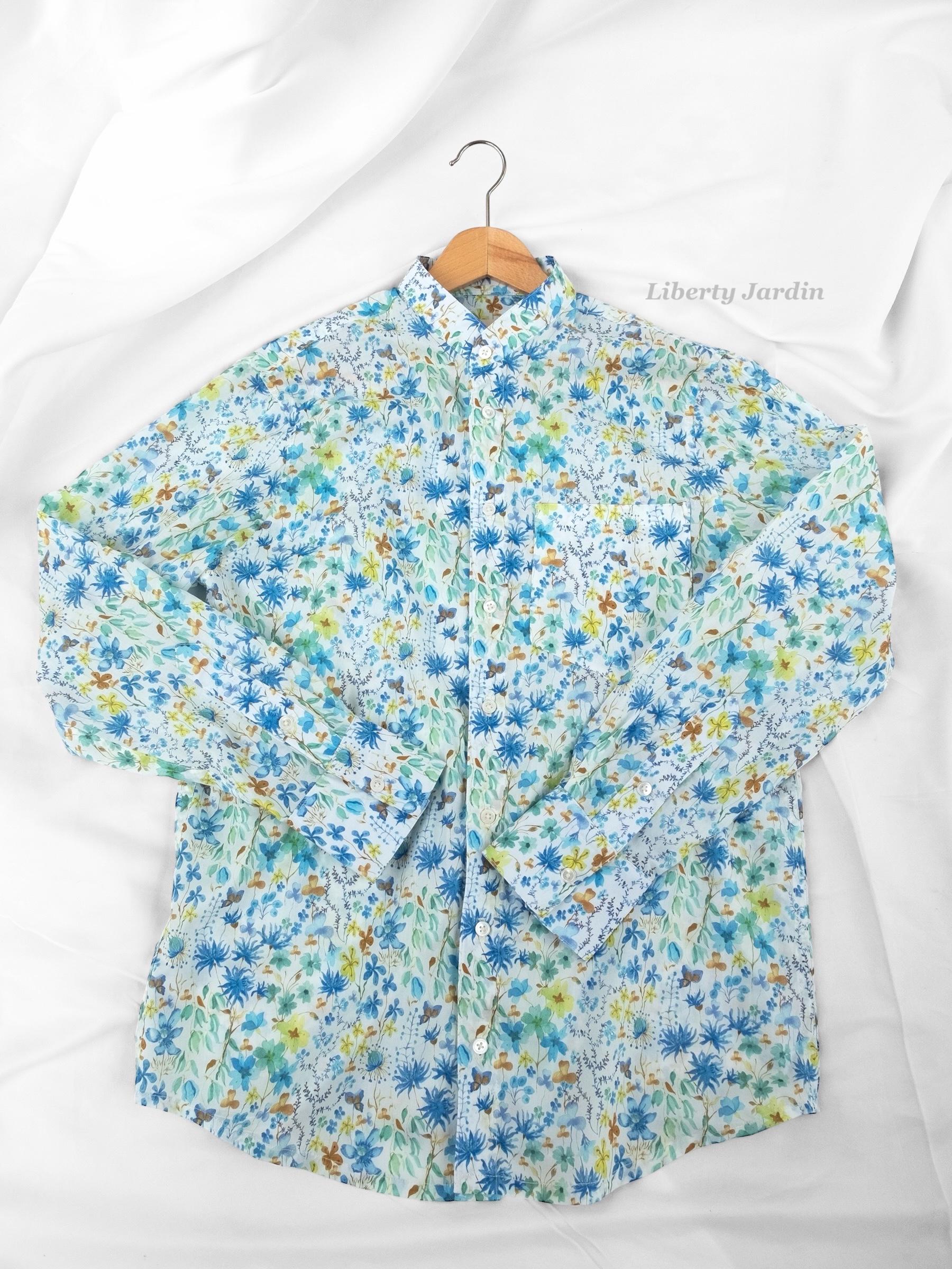 Liberty London Floral Shirt, Mandarin Collar, Slim Fit Tana Lawn Cotton