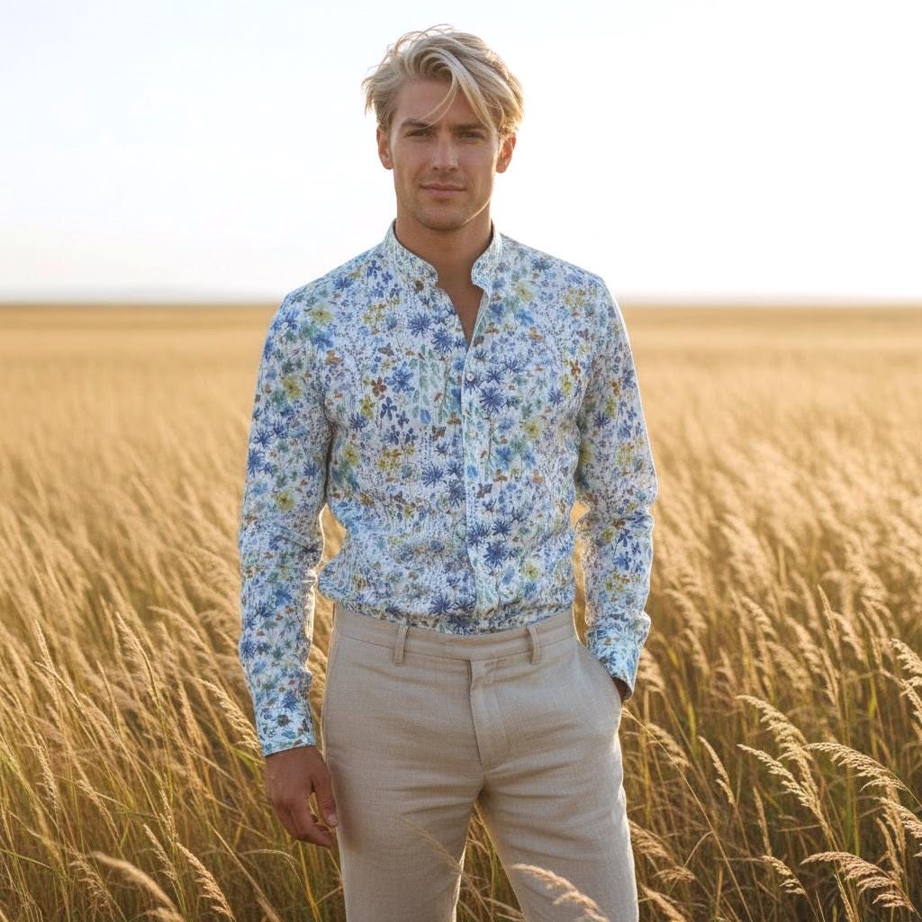 Liberty London Floral Shirt, Mandarin Collar, Slim Fit Tana Lawn Cotton