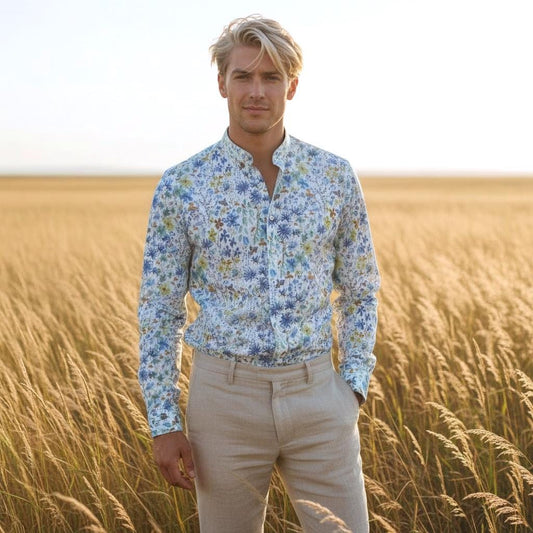 Liberty London Floral Shirt, Mandarin Collar, Slim Fit Tana Lawn Cotton