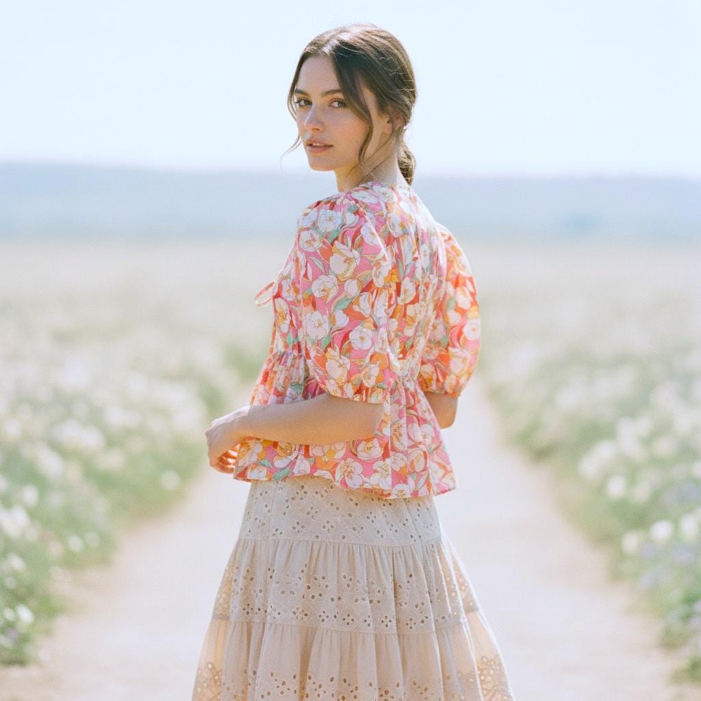 Liberty London V-Neck Peplum Blouse, Puffy Half Sleeves Ditsy Floral Print Top, Handmade Clothing