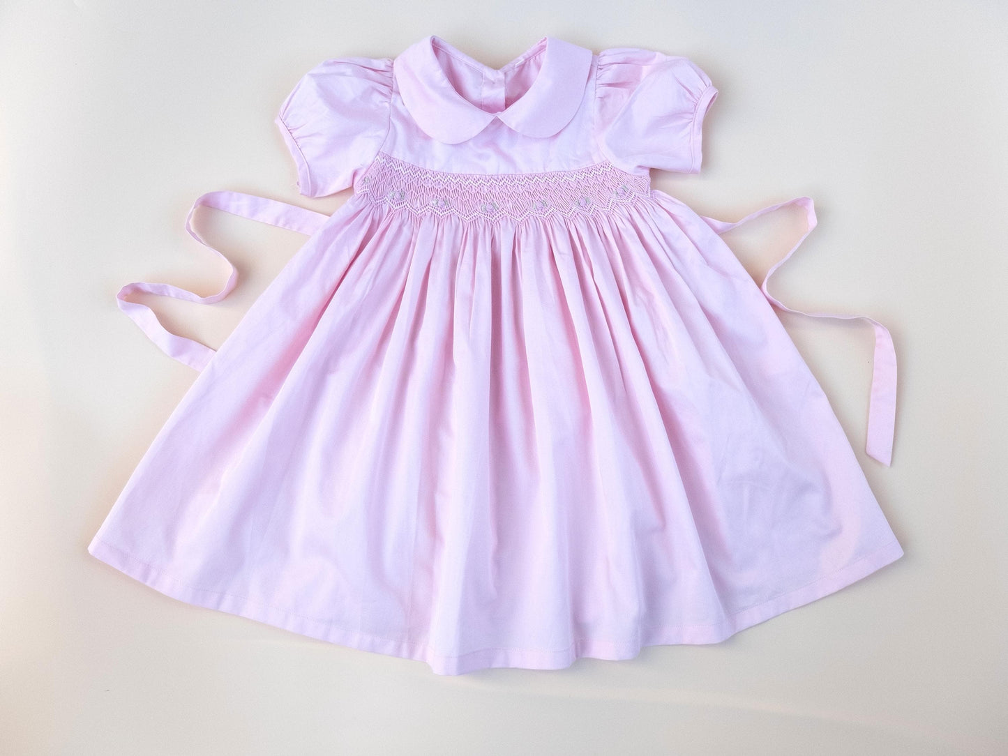 Vintage Style Pink Smocked Dress with Rose Embroidery 5Y 6Y