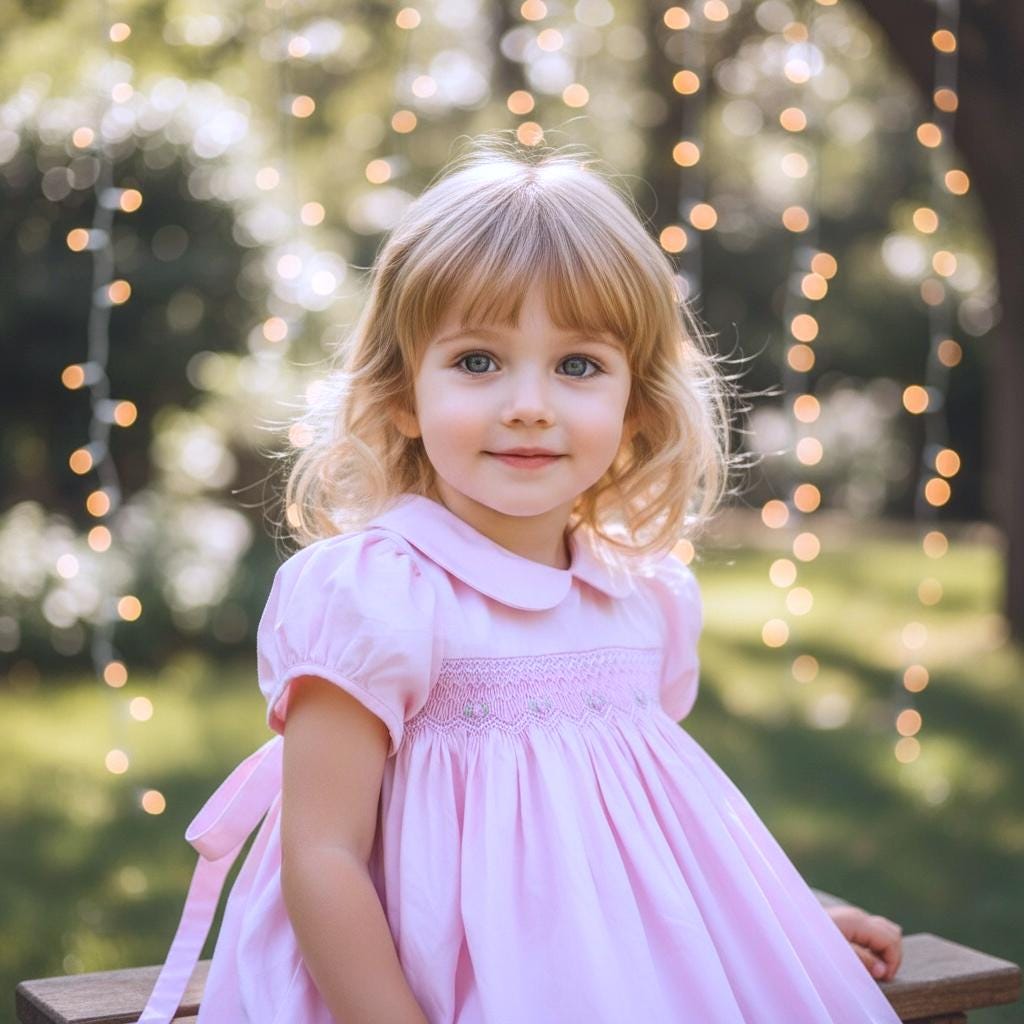 Vintage Style Pink Smocked Dress with Rose Embroidery 5Y 6Y