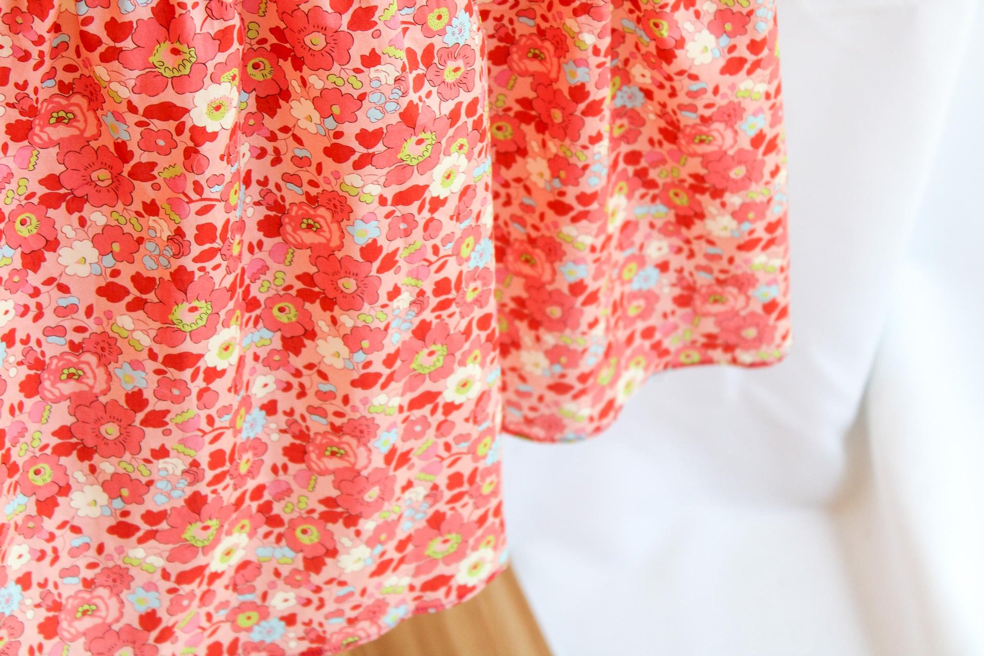 Liberty London V-Neck Smock Midi Sun Dress, Ditsy Floral Short Puffy Sleeves Handmade Dress