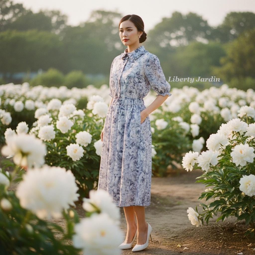 Liberty London Midi Skirt, Peony Print Cotton Lawn, Elastic Waist