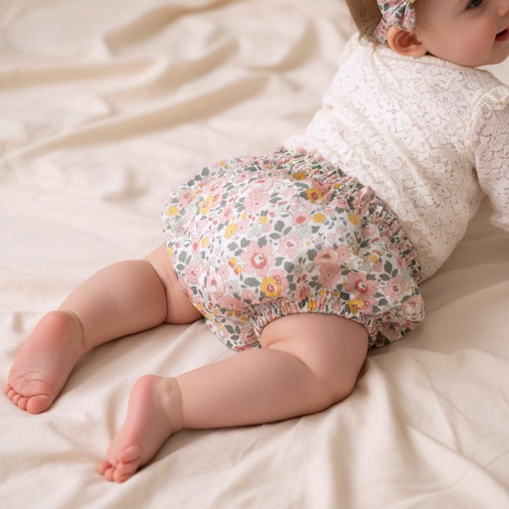 Liberty London Baby Bloomer, Ditsy Floral Print, Ruffle Nappy Cover
