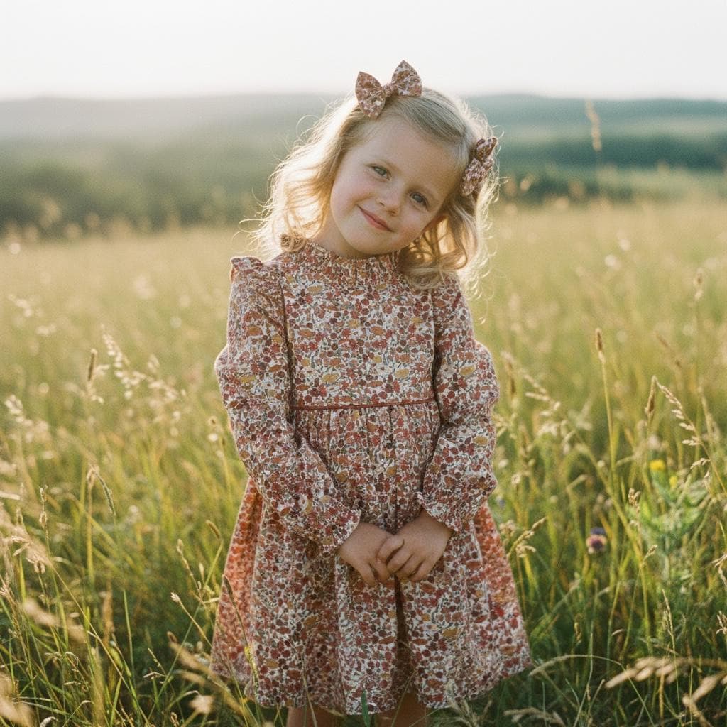 Liberty London Girl Dress, Rust Floral Cotton Tana Lawn, Ruffle Collar, Handmade