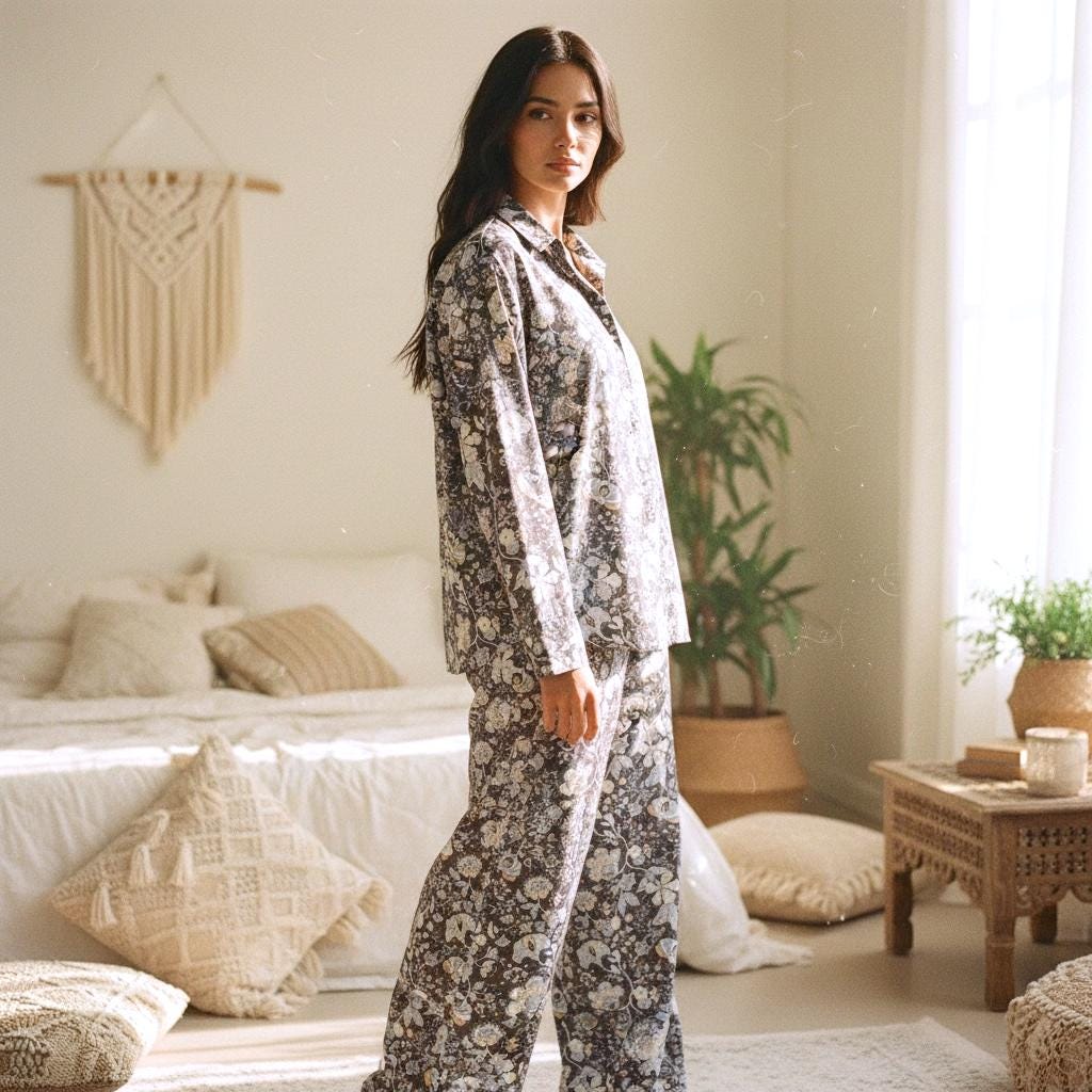 Liberty London Palazzo Pants, Botanical Floral Print Cotton Tana Lawn, Handmade
