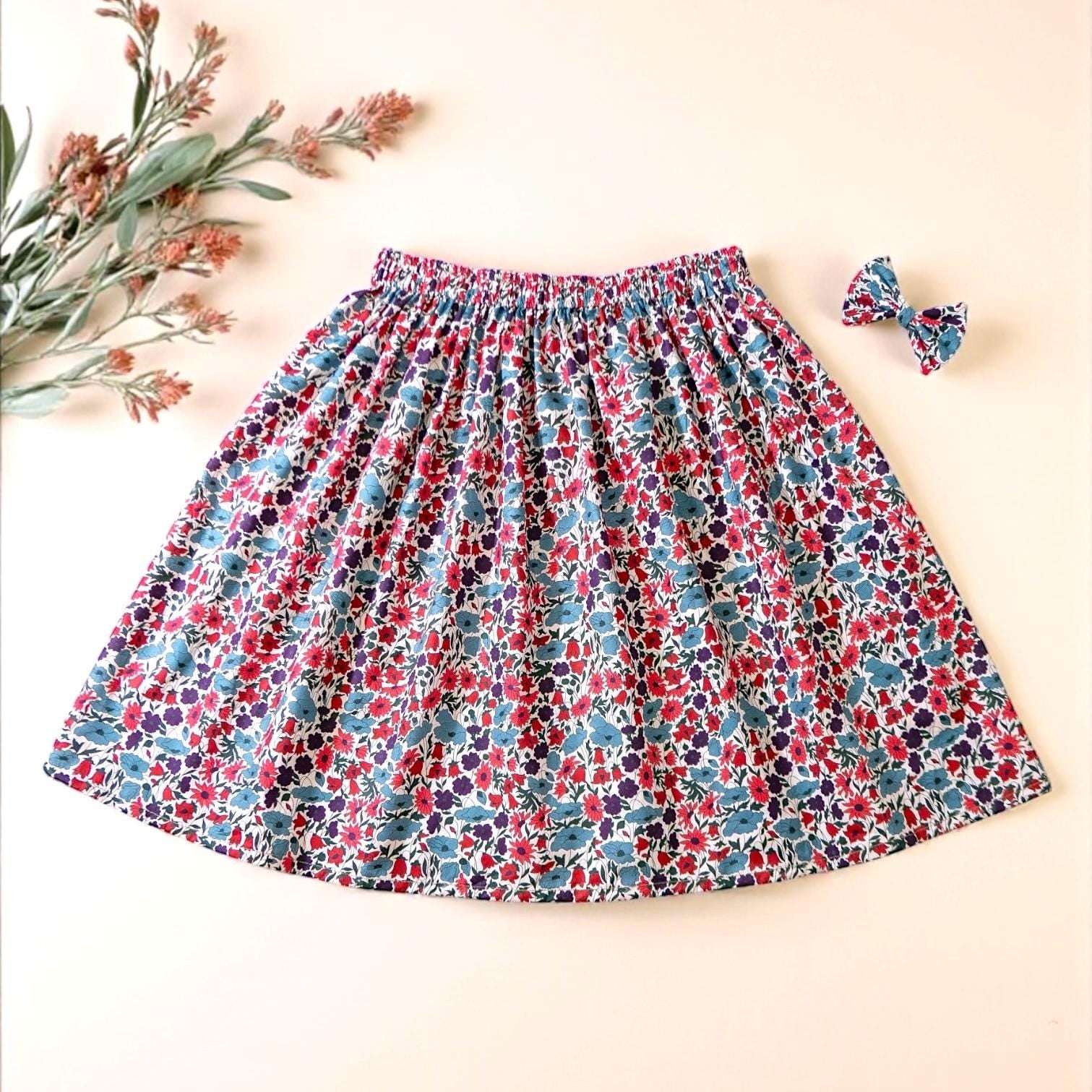 Liberty London Girls Skater Skirt, Floral Print Cotton Tana Lawn