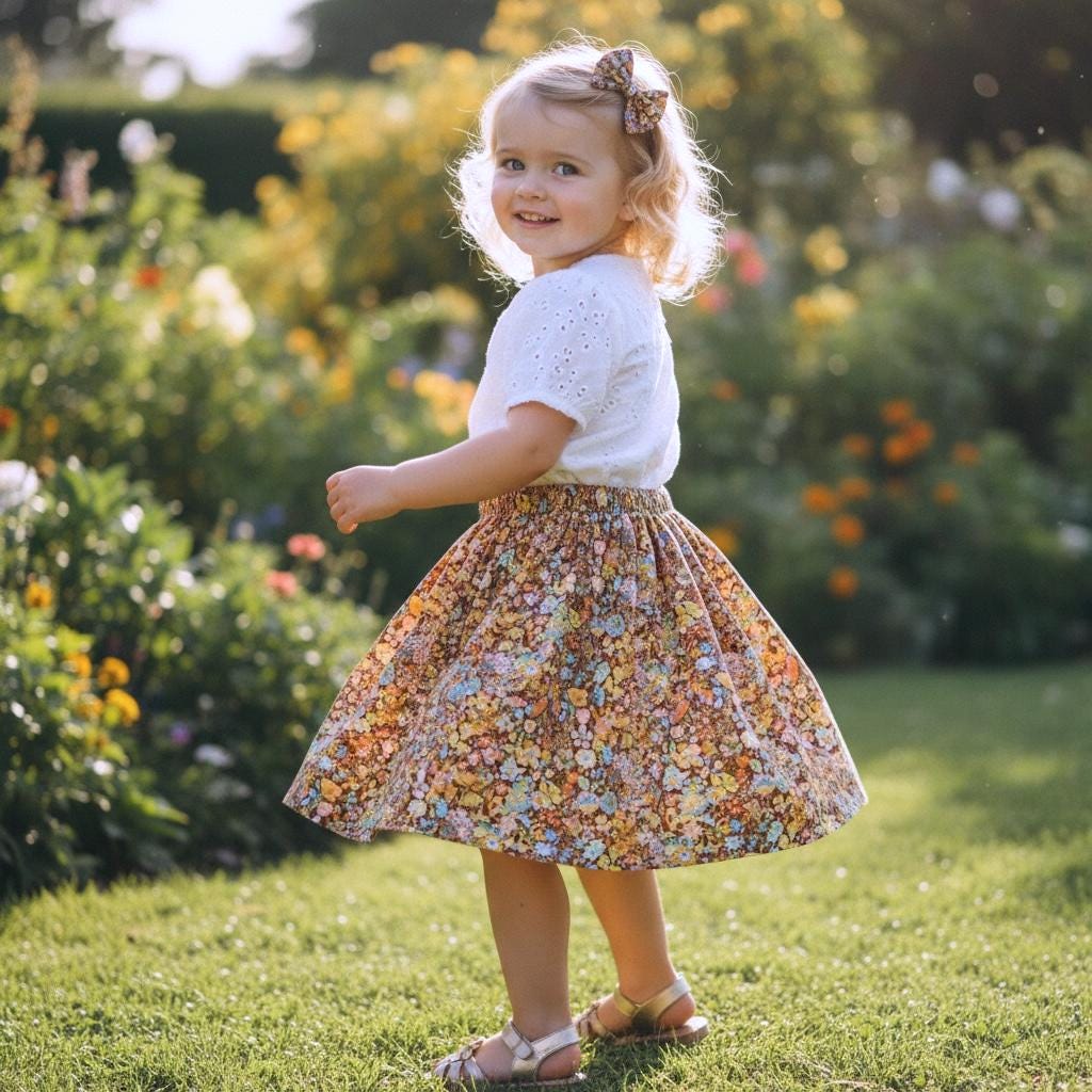 Liberty London Girl's Skirt, Tana Lawn Cotton, Botanical Floral