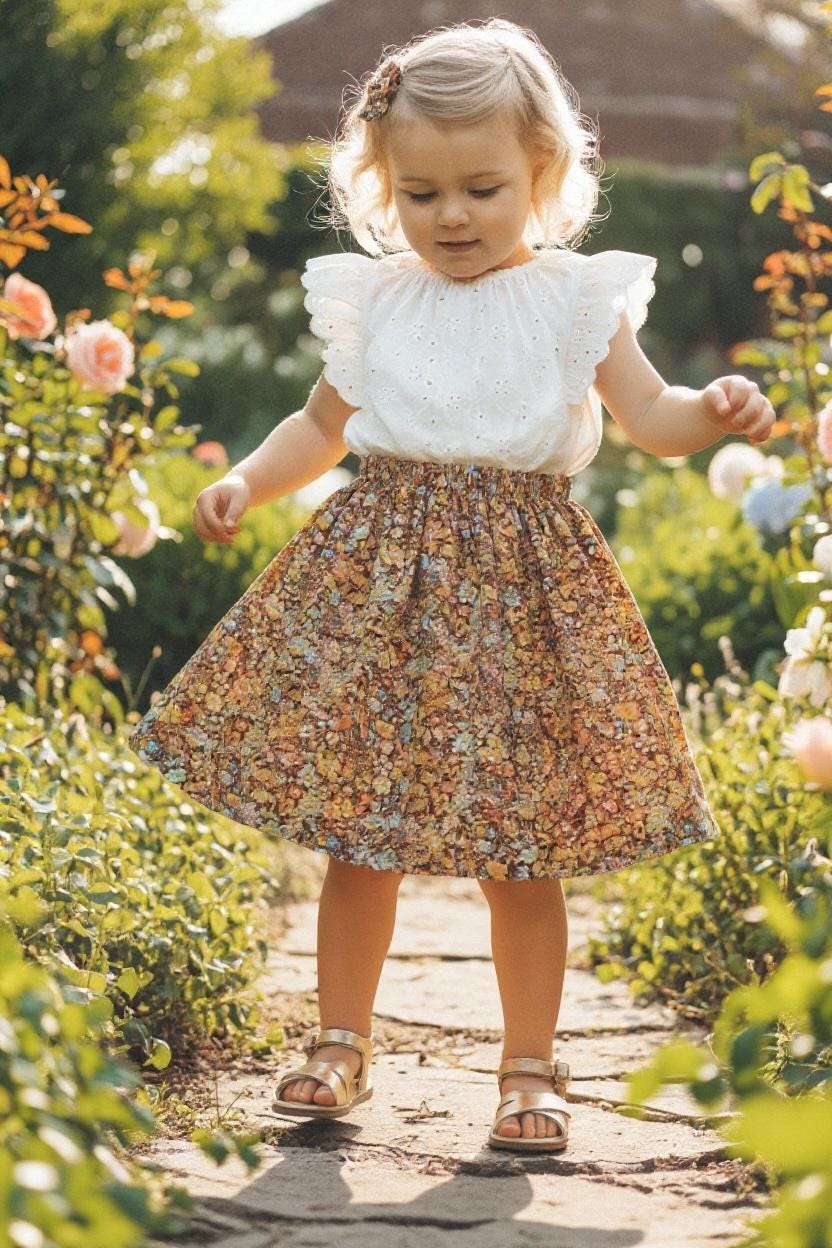 Liberty London Girl's Skirt, Tana Lawn Cotton, Botanical Floral